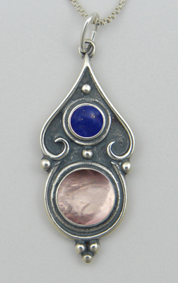 Sterling Silver Romantic Necklace Rose Quartz And Lapis Lazuli